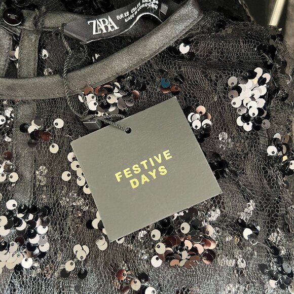 ZARA WOMEN BLACK LONG SLEEVES SEQUIN DRESS SIZE XS NWT - Picture 6 of 6
